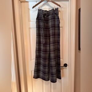 7th Avenue New York & Company Women’s Palazzo Plaid Wide-Leg Pants with Belt NWT